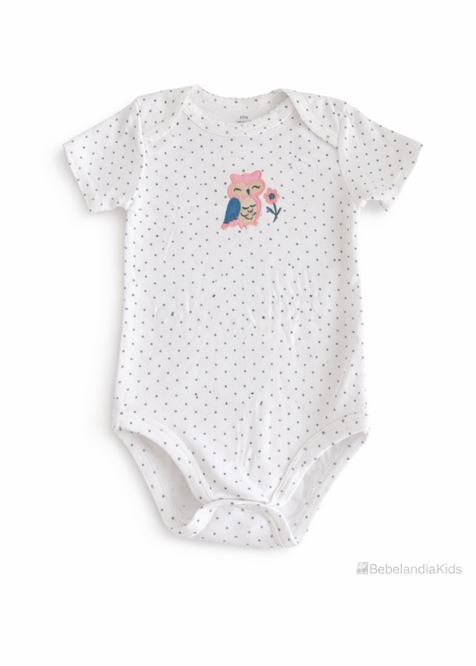 Mameluco para Bebé Blanco con Estampado de Búho y Puntos