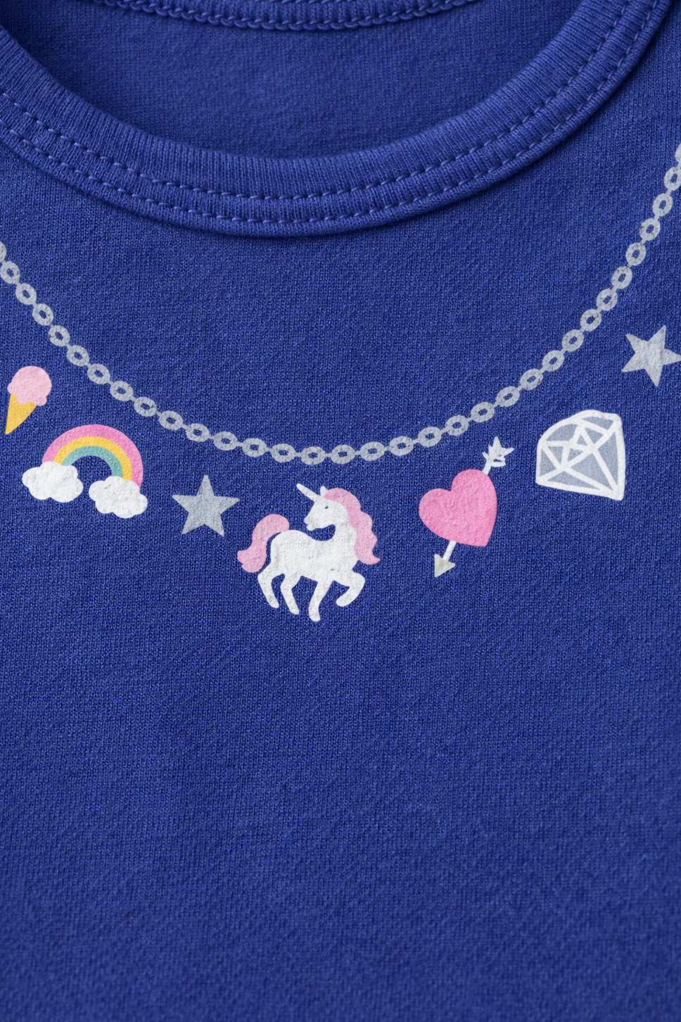 Mameluco/ Body Manga Corta Azul Oscuro con Estampado Unicornio y Arcoíris – Bebé Niña