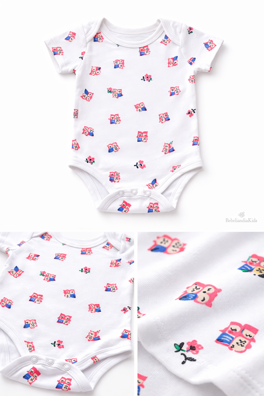 Body Bebé Niña Blanco Estampado Búhos en Algodón