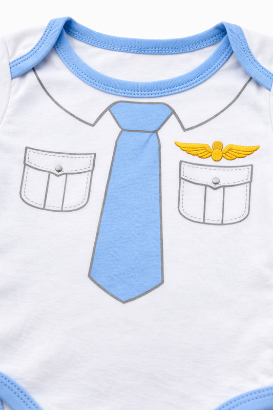 Mameluco Blanco Manga Larga con Corbata Azul – Bebé Niño