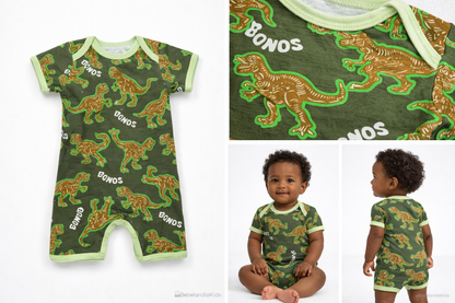 Braga Corta para Bebé Verde con Estampado de Dinosaurios