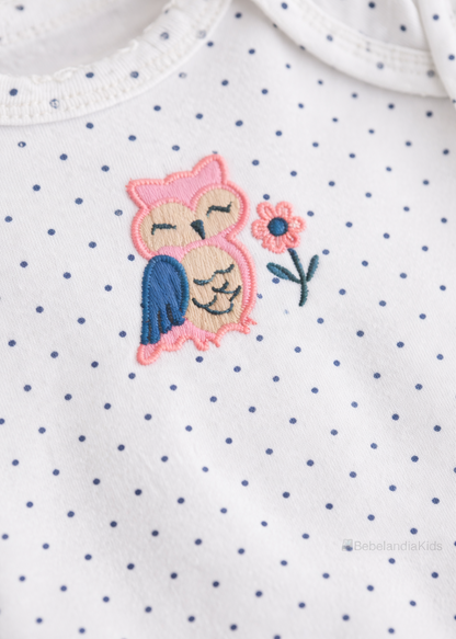 Mameluco para Bebé Blanco con Estampado de Búho y Puntos