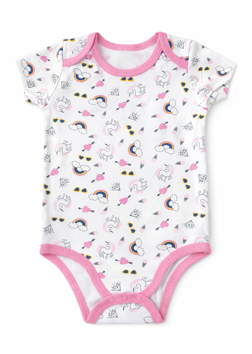 Mameluco / Body Manga Corta Blanco con Estampado Arcoíris y Unicornio – Bebé Niña