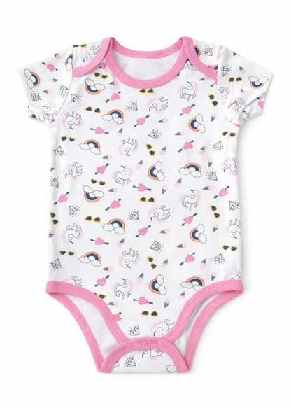 Mameluco / Body Manga Corta Blanco con Estampado Arcoíris y Unicornio – Bebé Niña
