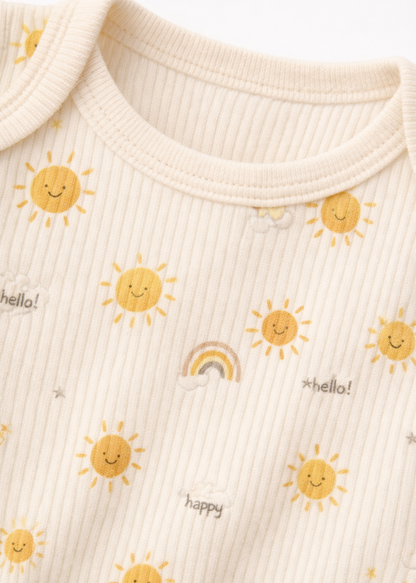 Mameluco/ Body Manga Corta para Bebé Estampado Soles | Algodón Suave