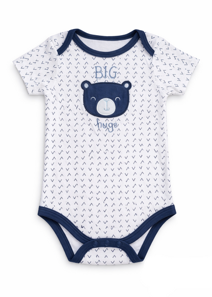 Mameluco/ Body Blanco Manga Corta Oso “Big Hugs” – Bebé Niño
