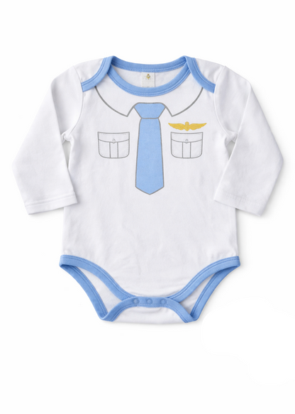 Mameluco Blanco Manga Larga con Corbata Azul – Bebé Niño