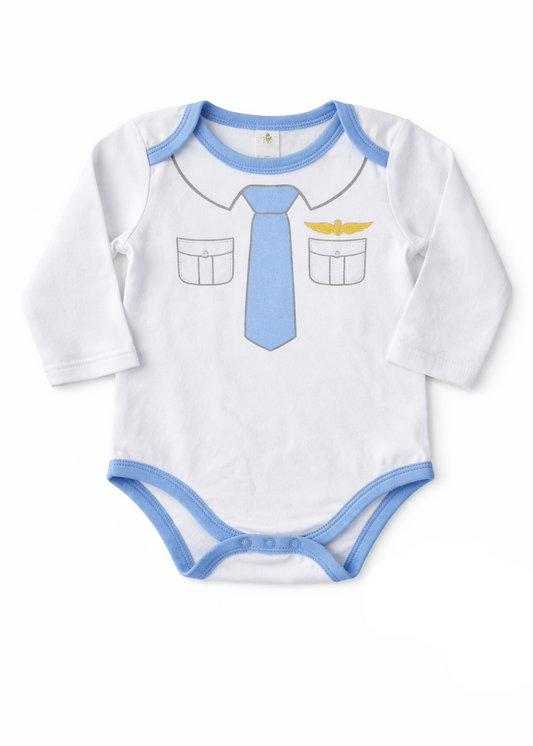 Mameluco Blanco Manga Larga con Corbata Azul – Bebé Niño