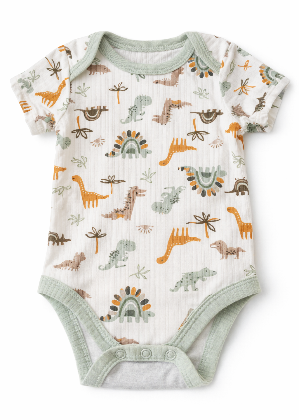 Mameluco / Body Blanco Estampado Dinosaurios Manga Corta