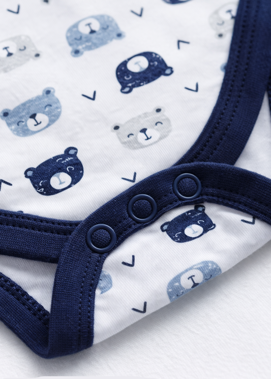 Mameluco/ Body Blanco Manga Corta Estampado Ositos – Bebé Niño
