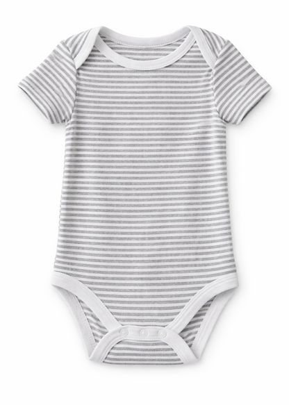 Mameluco/ Body Blanco Rayas Grises Manga Corta – Bebé