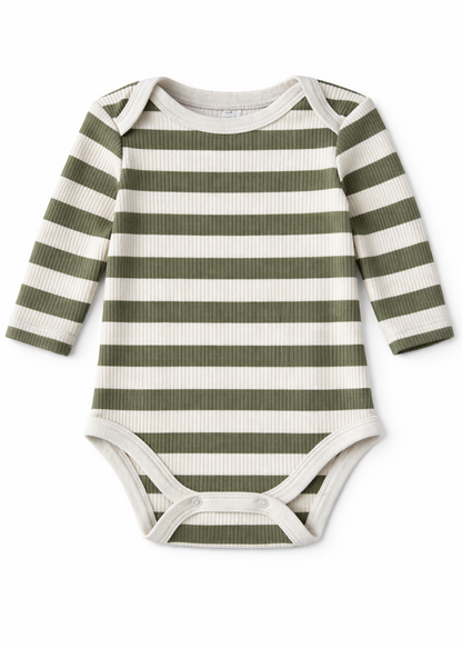 Mameluco / Body Blanco Rayas Verdes Manga Larga – Bebé Niño