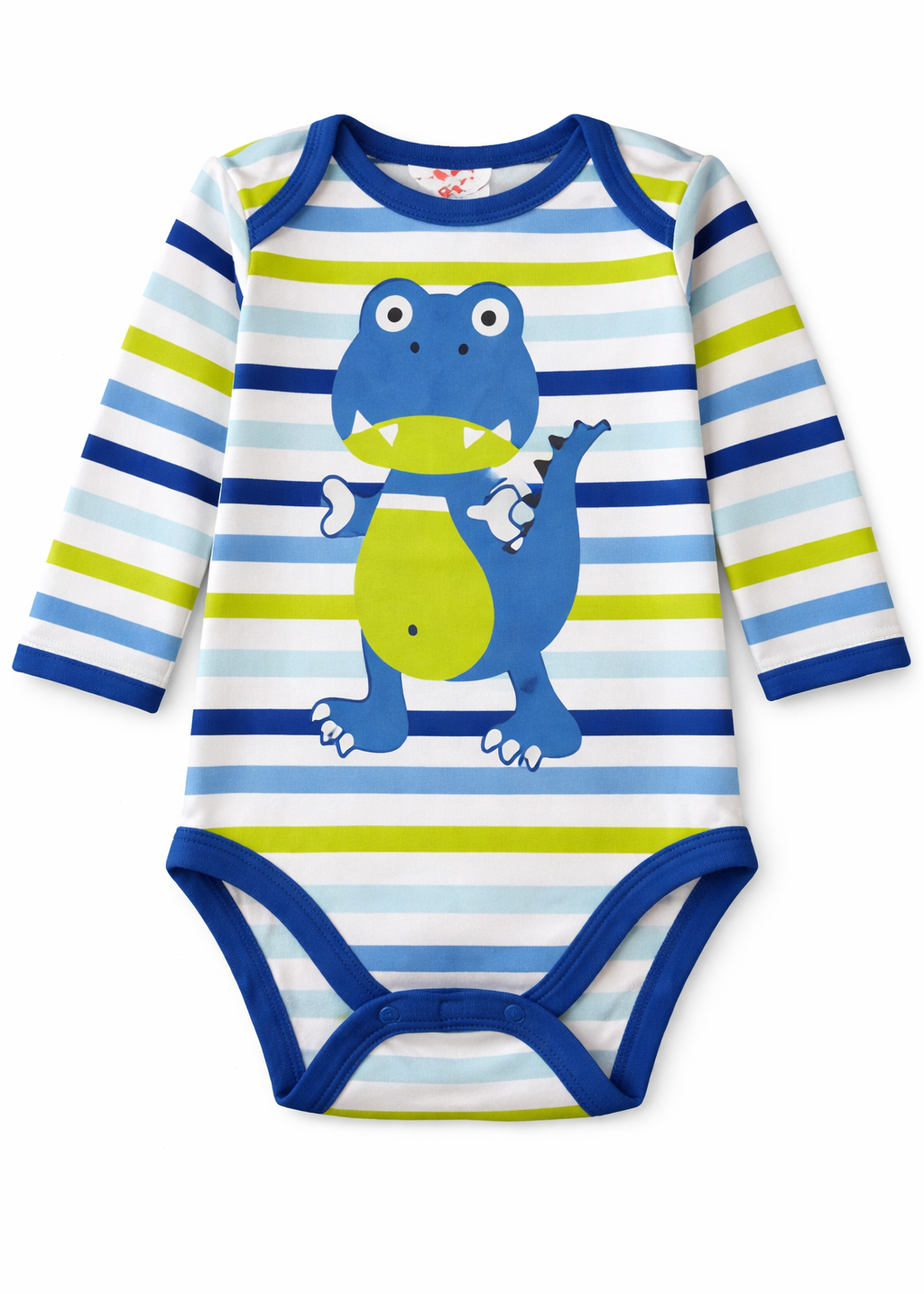 Mameluco Blanco Rayas Azul y Verde Dinosaurio Manga Larga