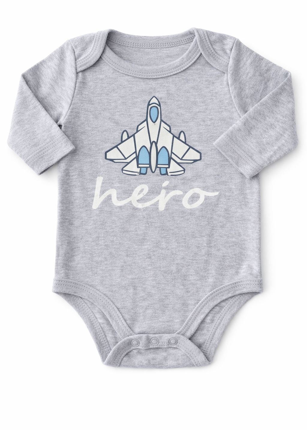 Mameluco/Body  Manga Larga Gris “Hero” con Cohete – Bebé Niño