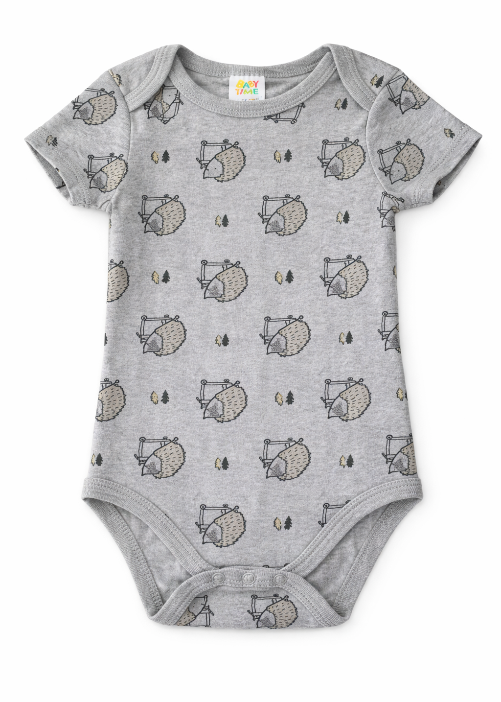 Mameluco/ Body Gris Estampado Puerco Espín Monopatín Manga Corta – Bebé Niño