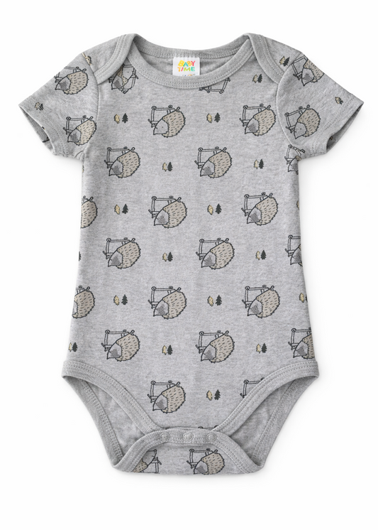 Mameluco/ Body Gris Estampado Puerco Espín Monopatín Manga Corta – Bebé Niño
