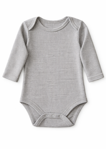Mameluco/ Body Gris Unicolor Textura Rib Manga Larga
