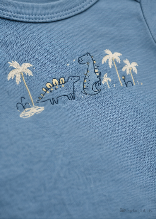Mameluco para Bebé Azul con Estampado de Dinosaurios