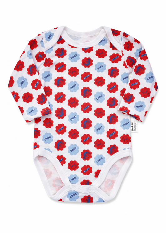 Mameluco / Body Peko Rojo y Azul Estampado Manga Larga – Bebé