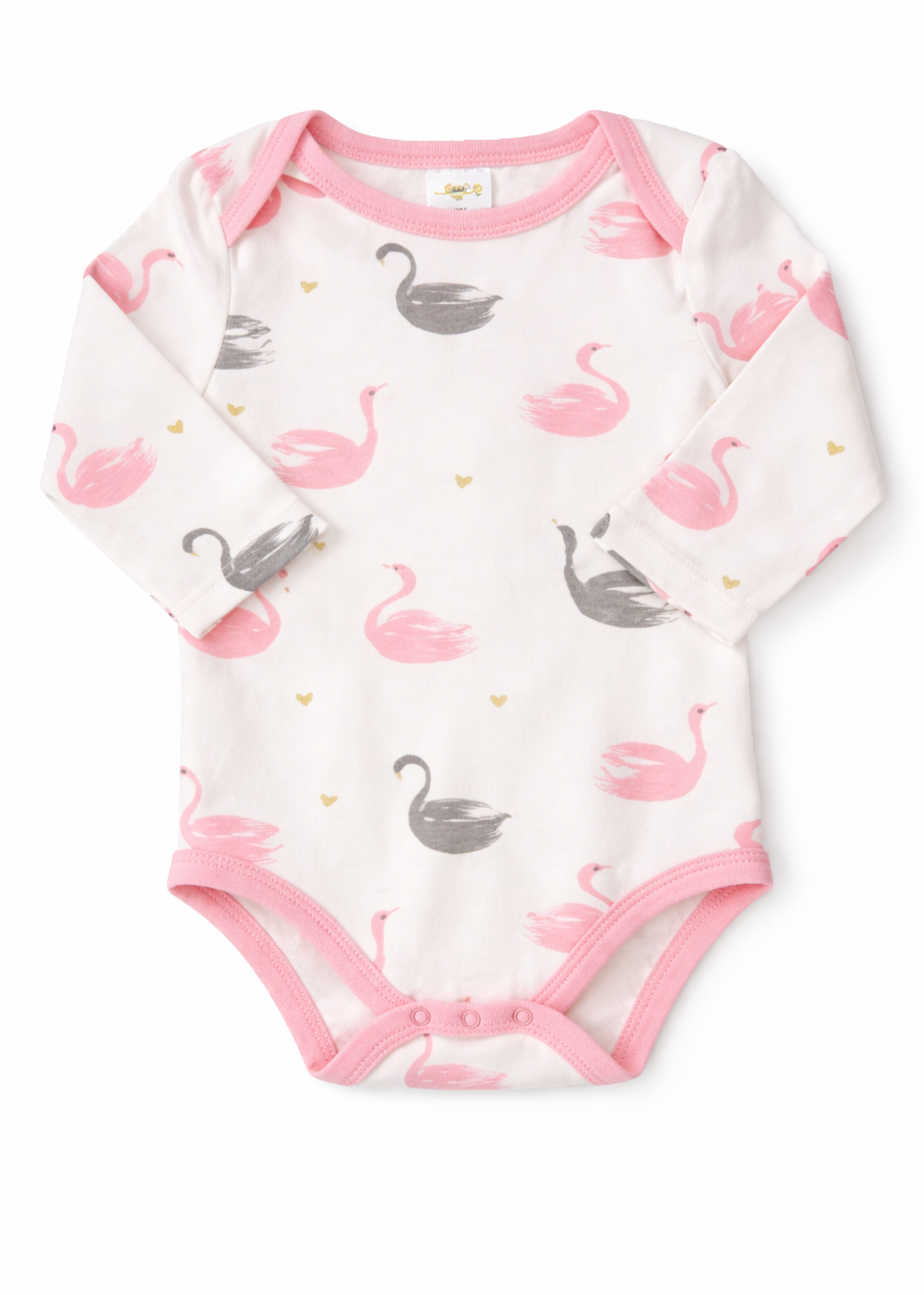 Mameluco Blanco Estampado Cisnes Rosados Manga Larga – Bebé Niña