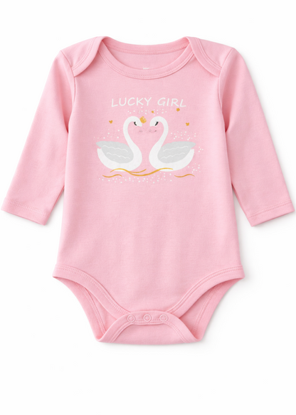 Mameluco Rosado Lucky Girl Cisnes Manga Larga – Bebé Niña