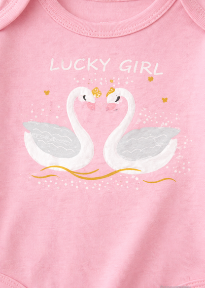 Mameluco Rosado Lucky Girl Cisnes Manga Larga – Bebé Niña