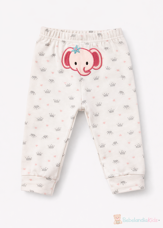 Pantalón de Algodón con Elefante para Bebé Niña | Suave y Cómodo