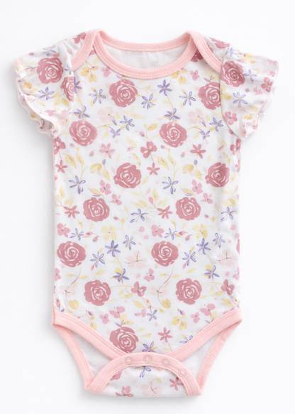 Kit de Mamelucos Manga Corta para Bebé Niña – 5 Piezas (3-6M y 6-9M)